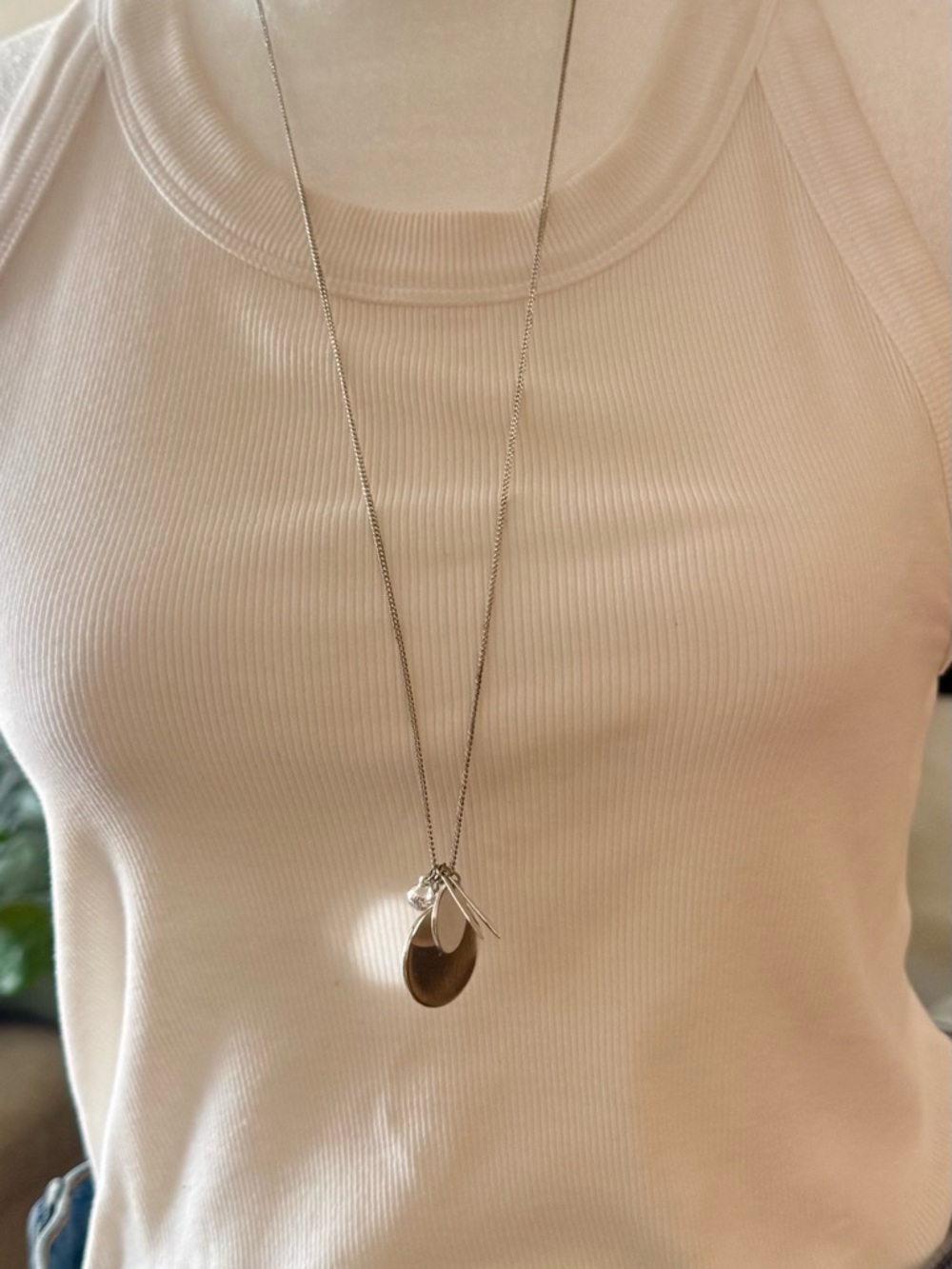 Long Silver Pendant Necklace with Polished Drop
